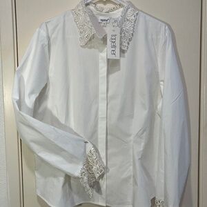 NWT Together White  Lace collar/cuff blouse Size 16 100% cotton